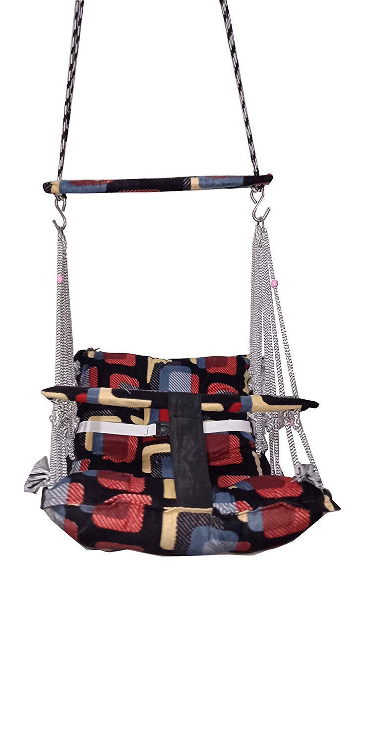Soflita™Cotton Swing for Kids , Swing for Folding and Washable 1-3 Years with Safety Belt Home Garden Jhula for Babies for Indoor Outdoor-Multi Colour