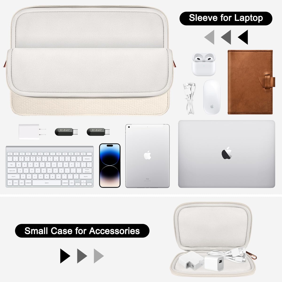ARVOK Pokrowiec na laptopa 13, 13,3, 35.6 cm, do MacBooka Air 33.0 cm, MacBook Pro 33 cm, 35.6 cm, MacBook Neo 33.0 cm 2026, wodoodporne skórzane etui do HP/Dell/Lenovo/Asus/Acer z woreczkiem (mleczna