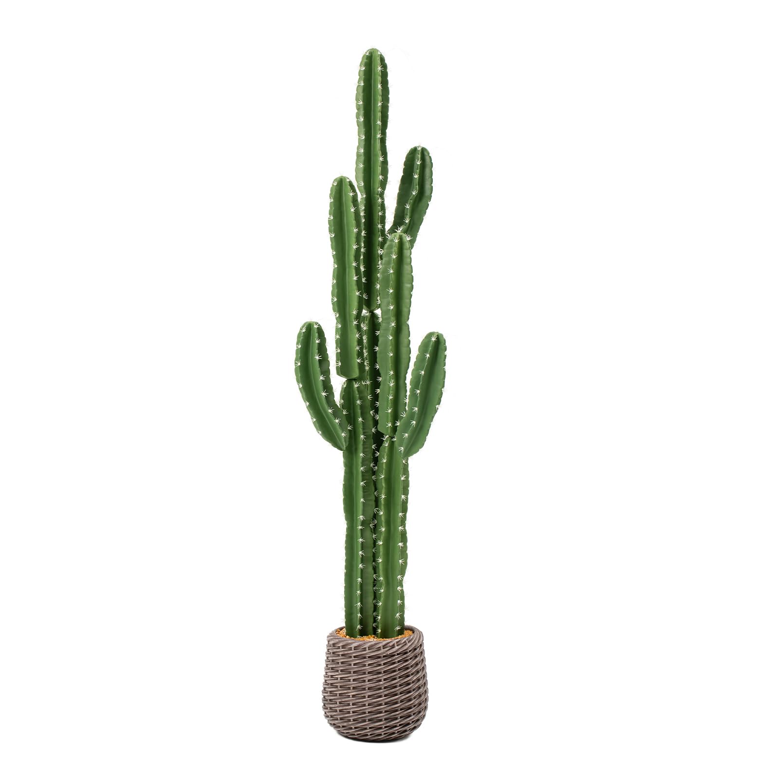 UV-Resistant Artificial Fake Cactus Plants 5ft – Tall Fake Cacti Outdoor Tree with Brown Decorative Planter – Large Faux Tropical Cactus for Indoor &amp; Outdoor Home, Office, or Garden Decor