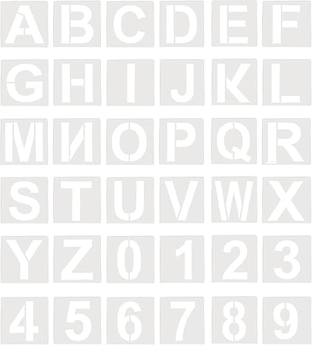 Miniatura 1 de Honbay 36 plantillas de letras del alfabeto de plástico, plantillas de números, plantillas de manualidades para pared de madera, tela, pizarra de