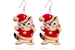 Handmade Acrylic Cartoon Christmas Hat Kitten Cat Earrings