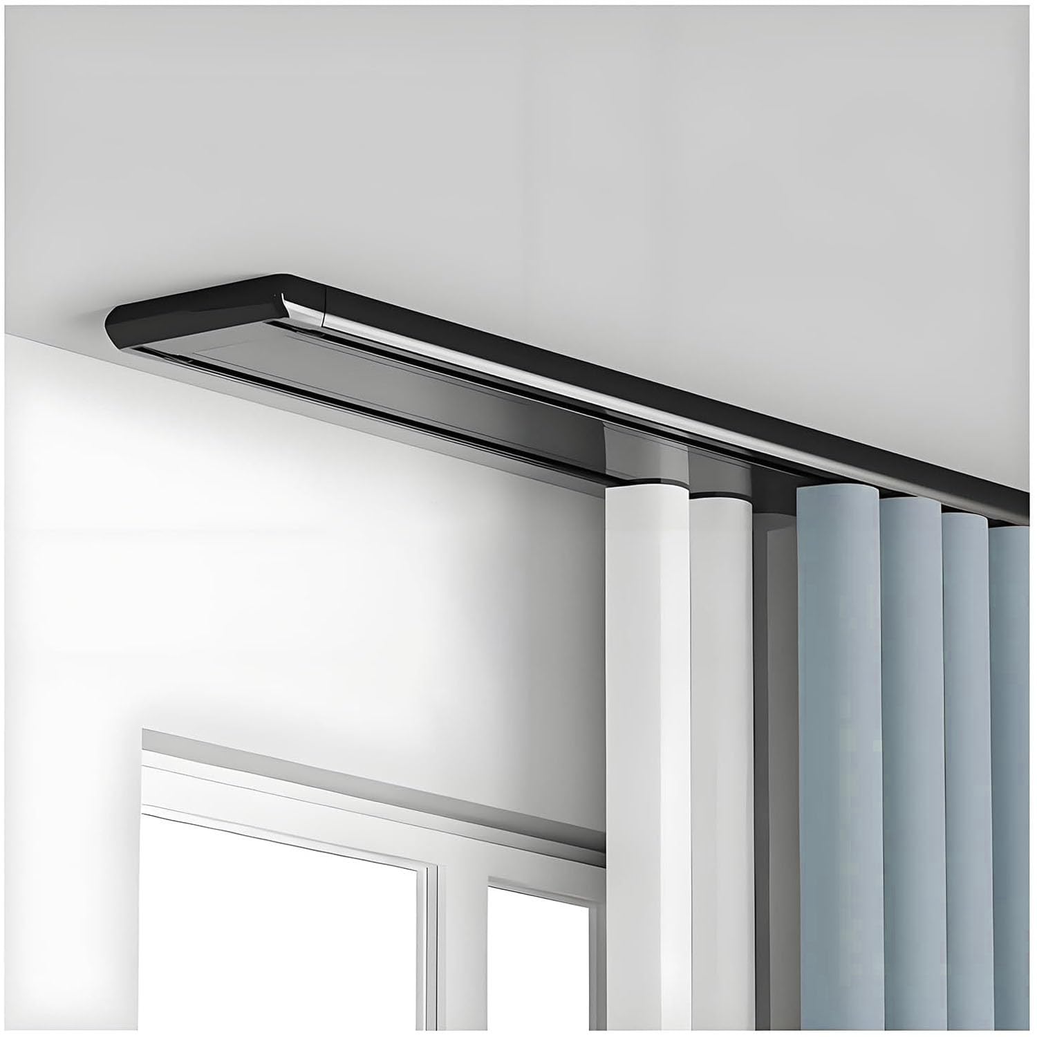 Heavy-duty Double Curtains Rails, Aluminum Ceiling Curtain Track, 1 m 2 m 3.0 m 4 m 5 m 6 m Silent Double Drapes Rail System For Living Room Bedroom Room Divider(Black,2.1m)