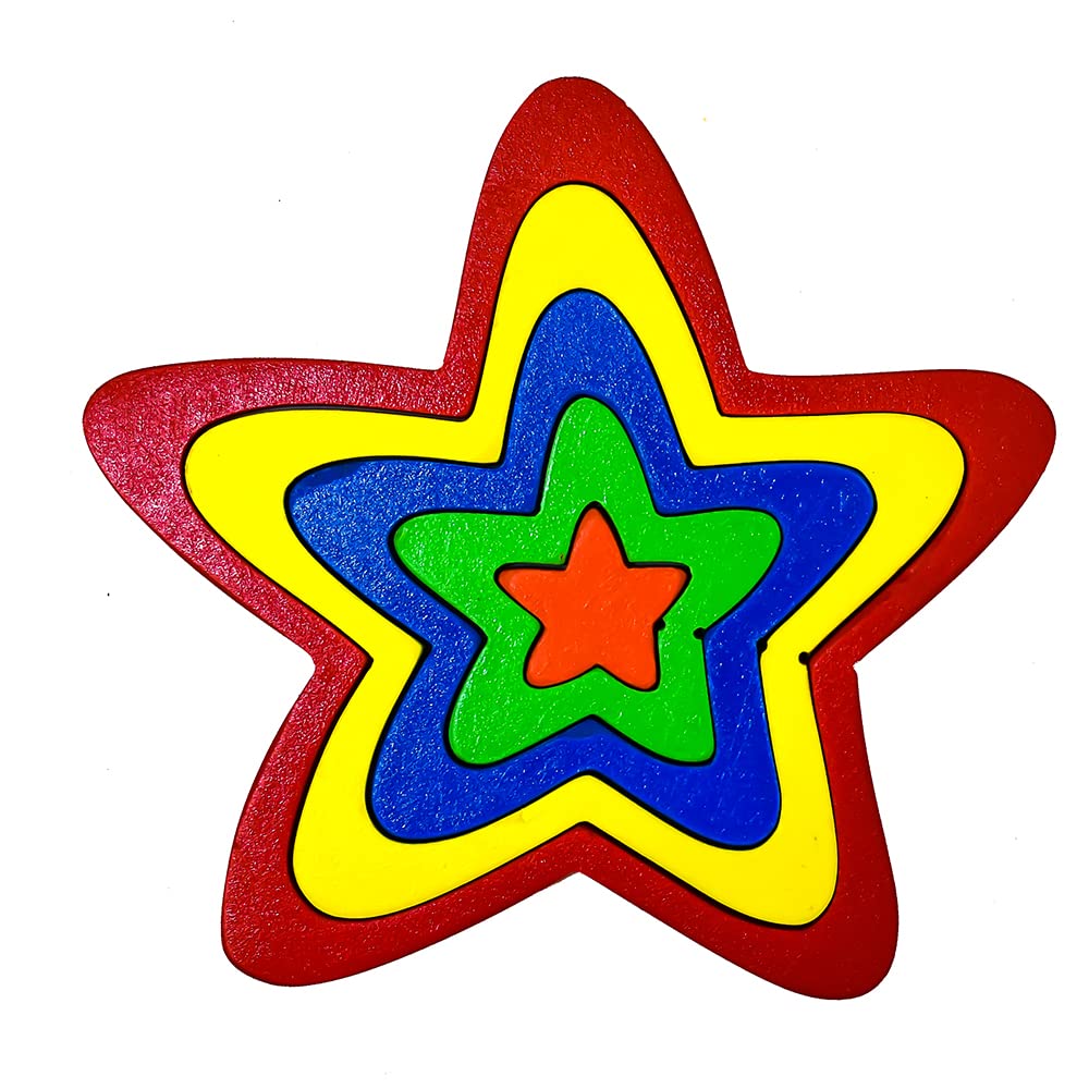 Ilearnngrow Wooden Star Puzzle (Sz: 7x7x1) Size, Shape & Color Sorter Fun Toys for 1-6 Years Unisex Kids