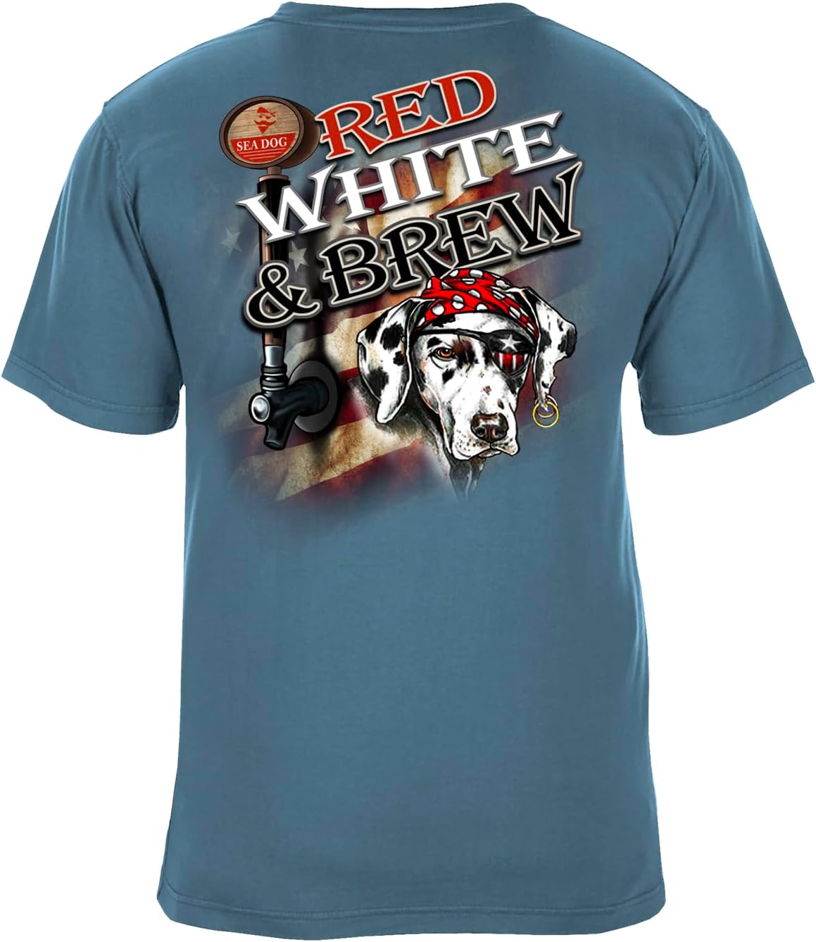 SEA DOG Red White and Brew Vintage Graphic T-Shirt, Garment Dyed 100% Ringspun Cotton, Relaxed Fit, Printed in USA