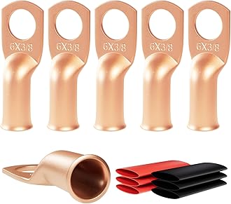 6pcs 6 Awg - 3/8" (M10) Sanuke Wire Lugs Ring Terminal Connectors Ends Heavy Duty for Battery Cable Lug Wire Electrical Eyelets with 3:1 Dual Wall Adhesive Heat Shrink