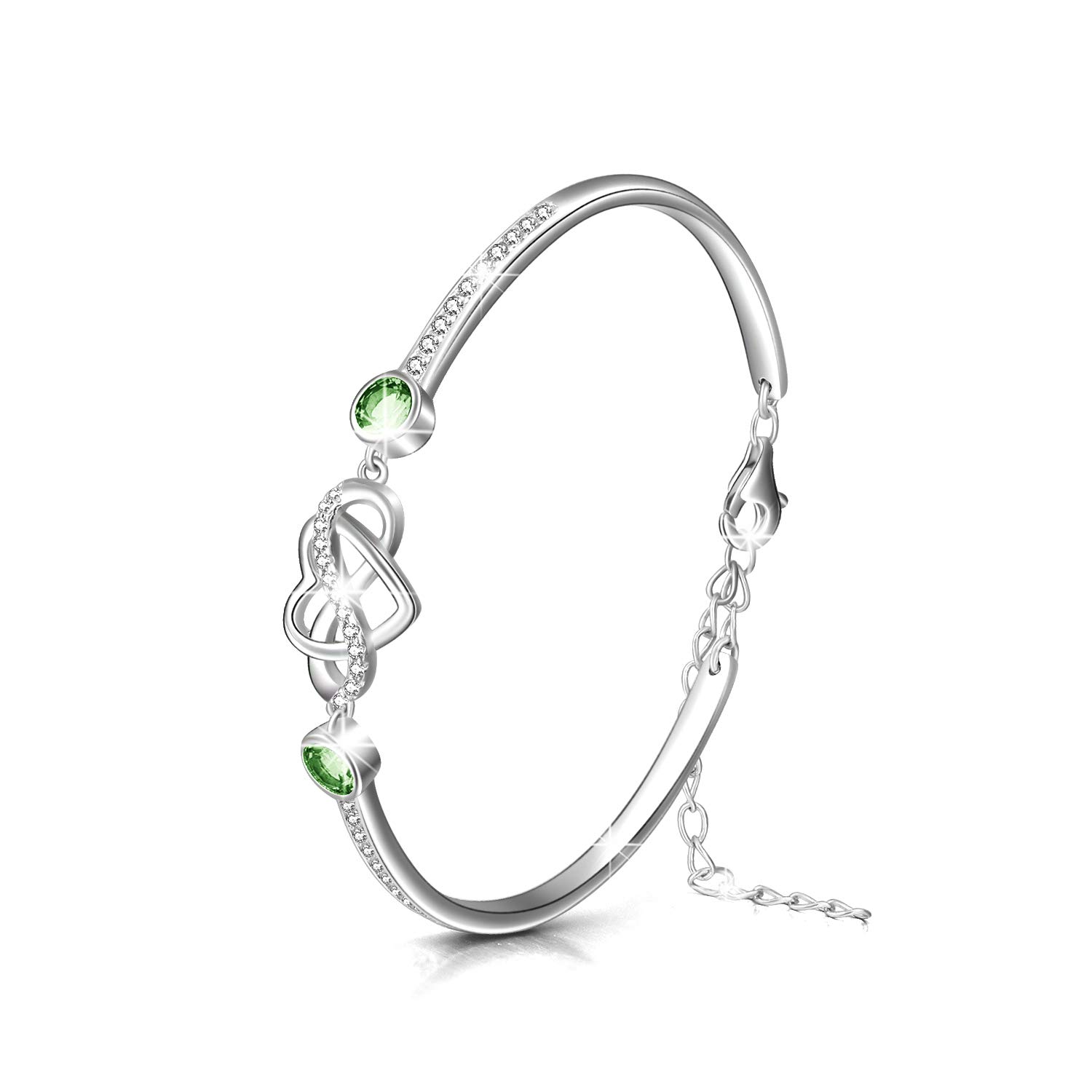 AOBOCO Braccialetto Infinity Bracciale d'argento Sterling Ladies Love Infinity segno Bangle, Compleanno Amicizia Matrimonio Anniversario Regali per la fidanzata Madre (Simulato Peridot)