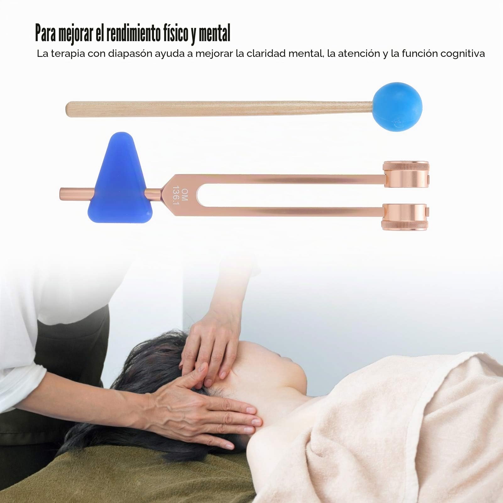 Agatige Juego De Diapasón, OM 136.1Hz Portátil Aleación De Aluminio Sonido Martillo Sanador Y Bolsa De Almacenaje Diapason Terapeutico Kit Completo De Diapasones para Meditación Yoga Y Más(Oro Rosa)