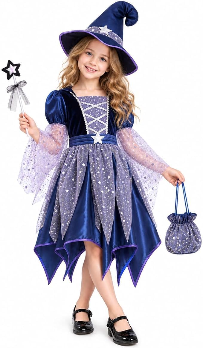 4Pcs Halloween Costumes for Kids Witch Costume Kids Cosplay Costume Girl