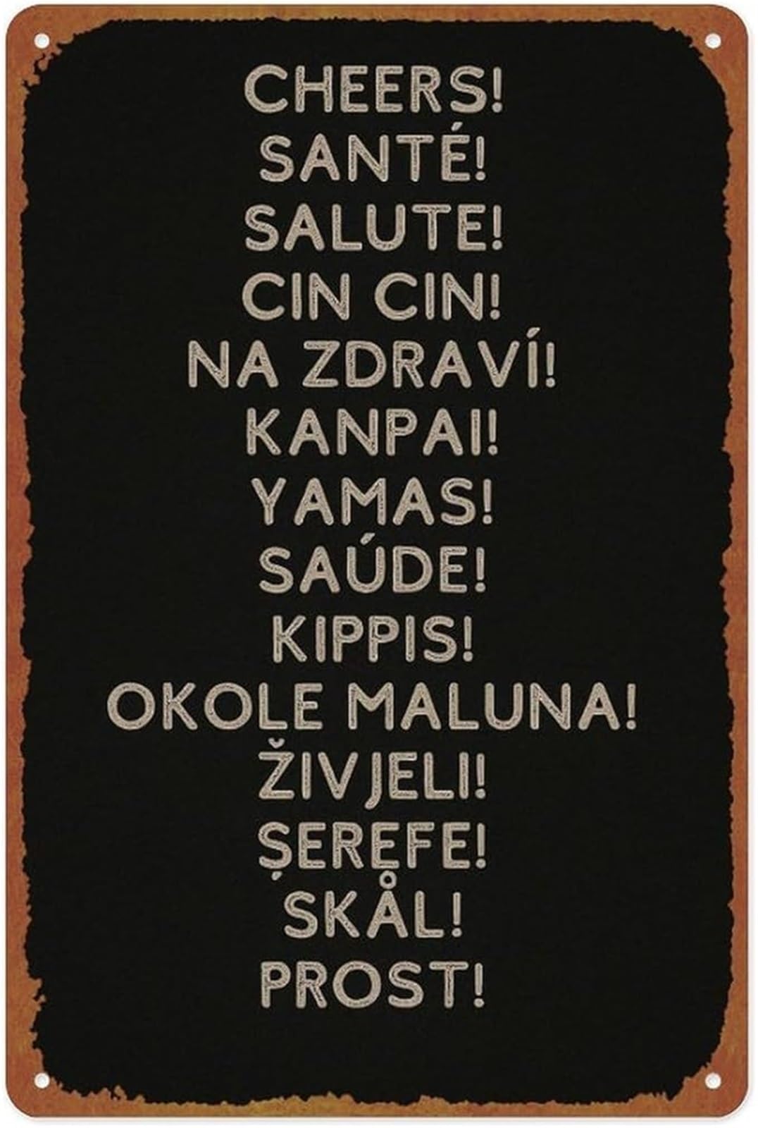 ICYJRFHLTF Retro Cheers Multilingual Tin Sign for Home Bar Cafe Office Wall Decor 8 X 12 in