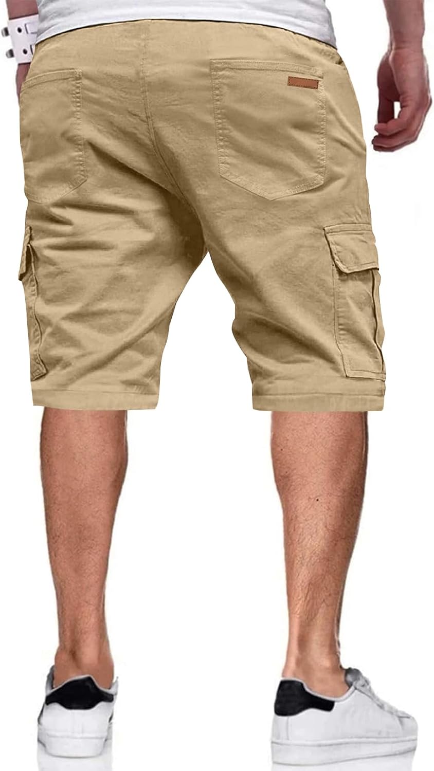 Mens Cargo Shorts Casual Waist Elastic Drawstring Outdoor Golf Shorts with 6 Pockets - Image 2