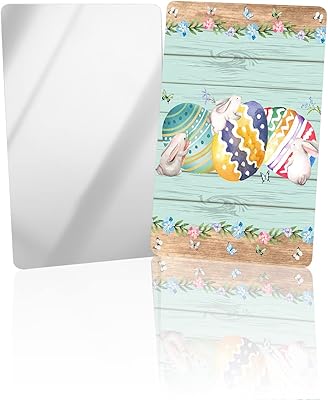 OComster Easter Eggs Compact Mirror Bulk 2 Pack Card Mirror, Watercolor Bunny Butterflies Spring Flowers Teal Wood Small Compact Mirror for Purse, Rectangular Handheld Pocket Makeup Mirror