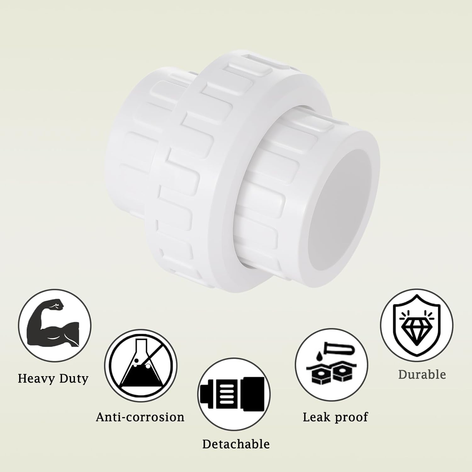 1" PVC Union Pipe Fitting, 1" PVC Slip Union Coupling Adapter (Socket x Socket) Schedule 40, EPDM O-Ring, White，4 Pack