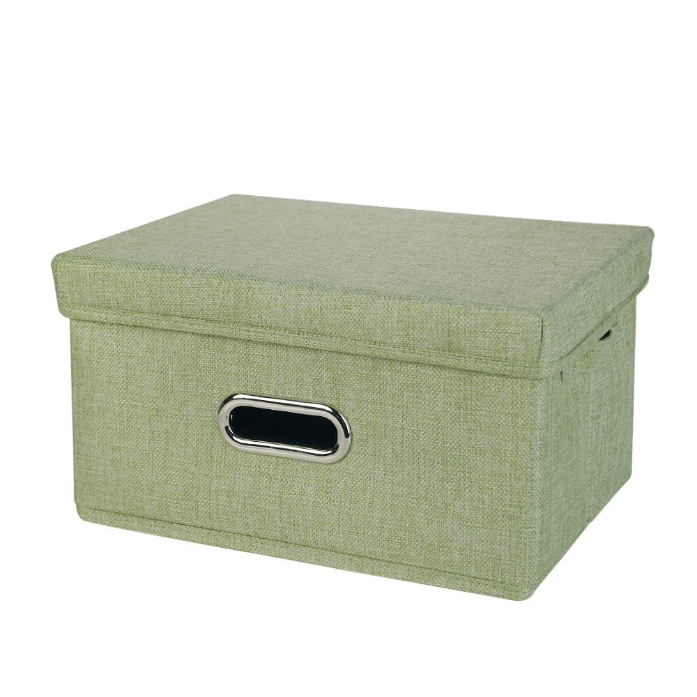 YWMEAC Wardrobe Storage Box for Clothes, Cotton Linen Collapsible Storage Box with Lid/Green/L32 * W24 * H18Cm