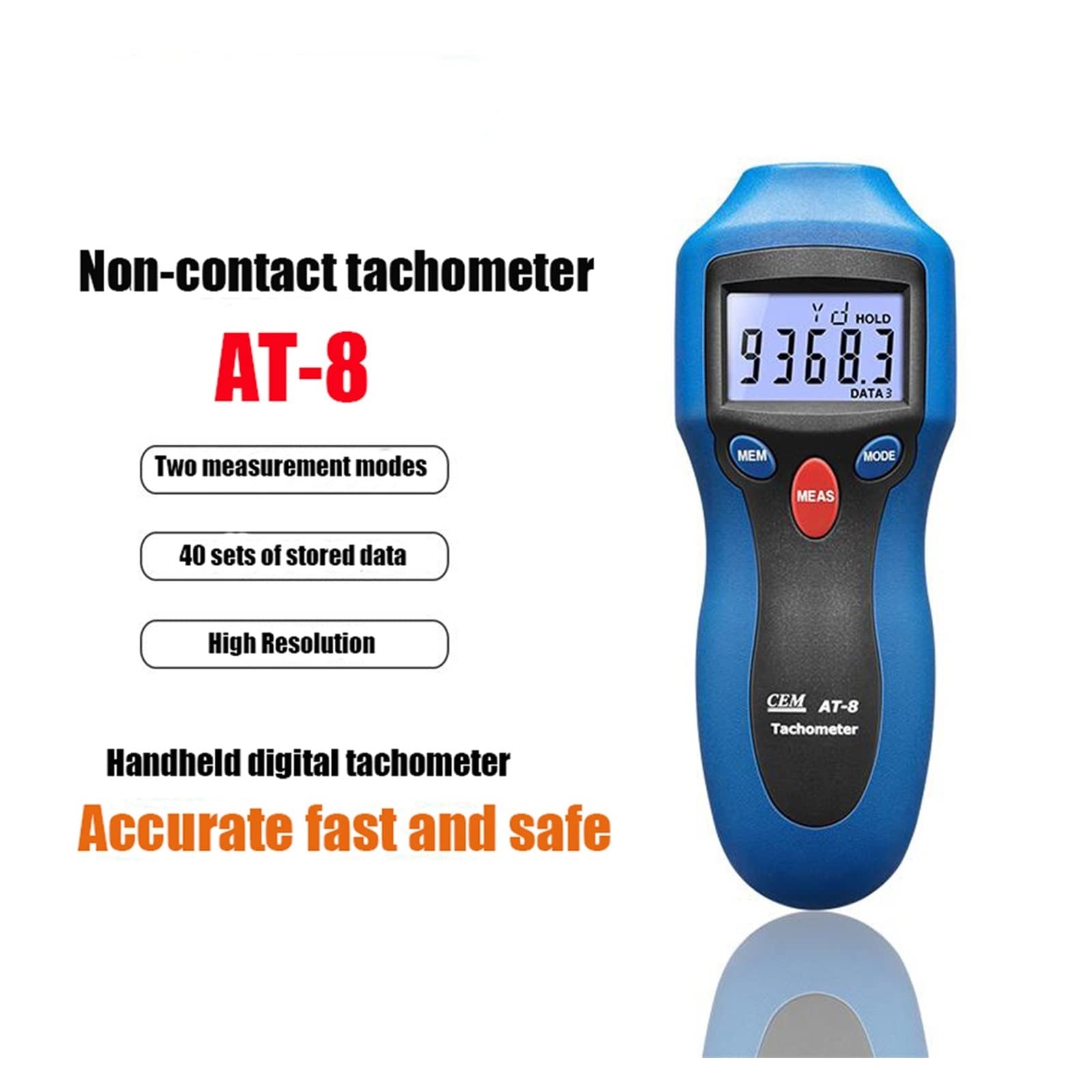 Digitaler Drehzahlmesser, Drehzahlmesser, AT-6 AT-8 Tachometer des Automobilmotors Laser-Drehzahlmesser Hochgenauigkeit Nichtkontakt-Lasertyp Digitalanzeige Messgerät Genaue Messung(AT-8)