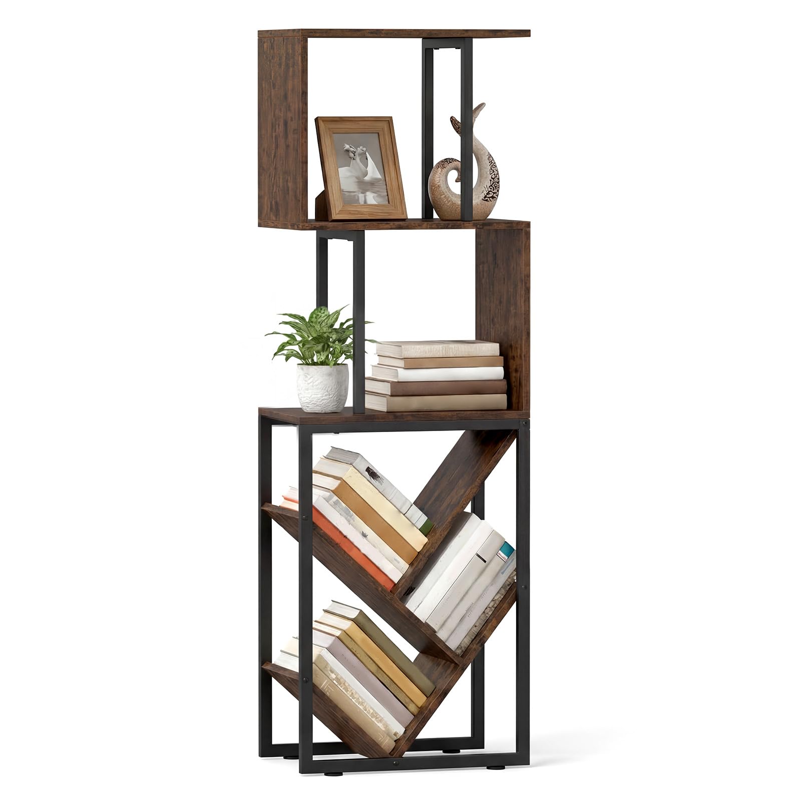 KOMFOTTEU Libreria Verticale a 6 Ripiani Metallo e Kit Antiribaltamento