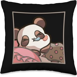 Cute Kawaii Coquette Cartoon Animal Emote Art Cute Kawaii Cartoon Coquette Emote Sleeping Tired Panda Bear Throw Pillow, 16x16, Multicolor