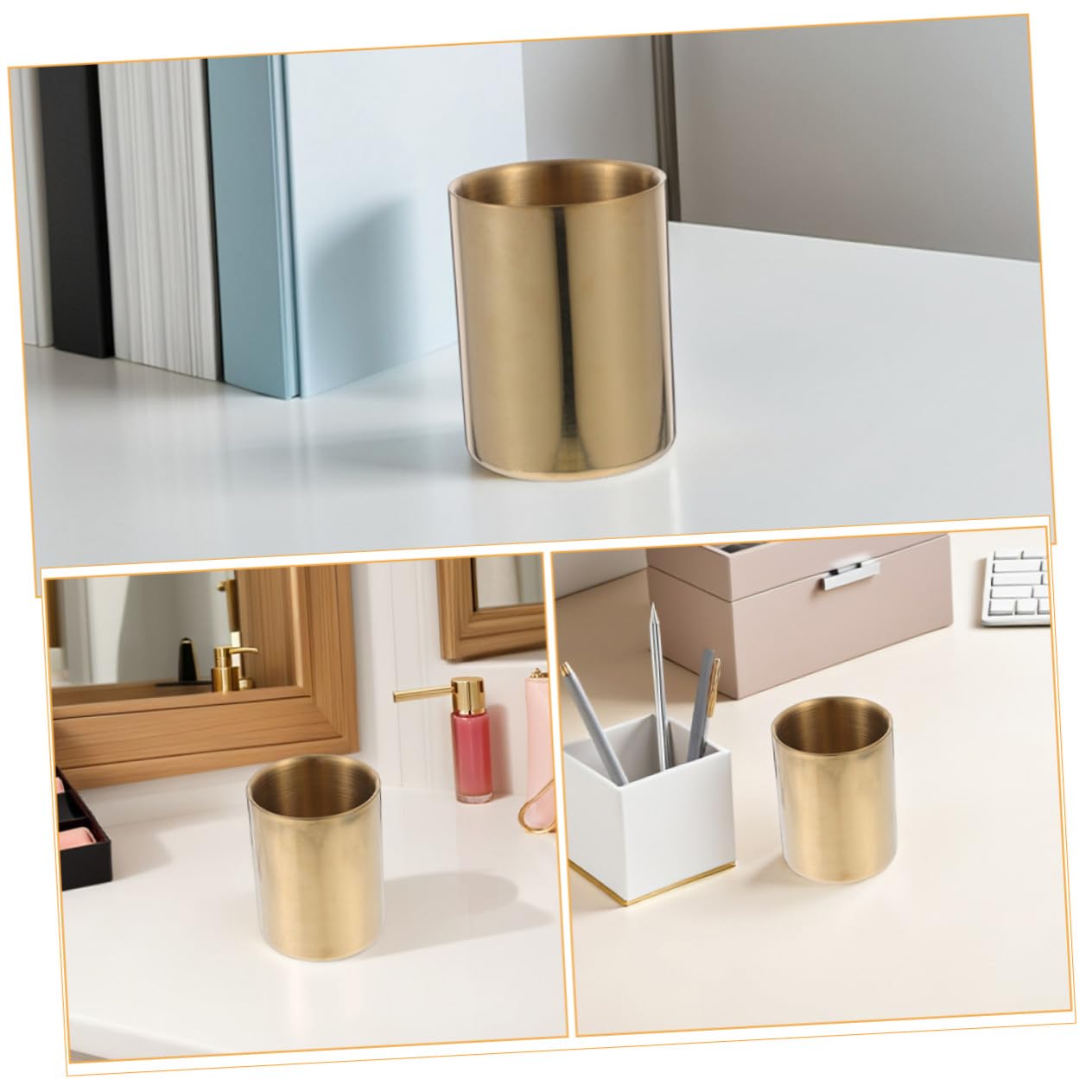 2pièces Pot à Crayons de Bureau Rond Organisateur pour Stylos et Pinceaux de Maquillage Vase Multifonction