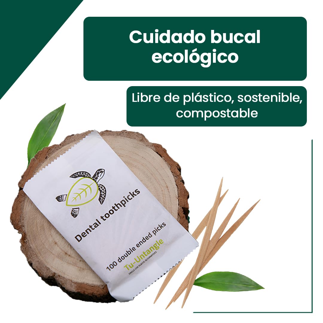 Palillos Dentales de Madera | Palillos Ecológicos y Biodegradables para Dientes y Encías (Paquete de 5×100)