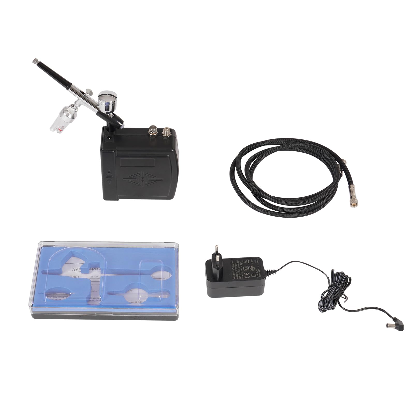 Mini aerografo, set compressore portatile con regolazione della pressione da 2 a 15 PSI, per modellismo, nail art, decorazione torte, pittura artistica e maglietta (nero)