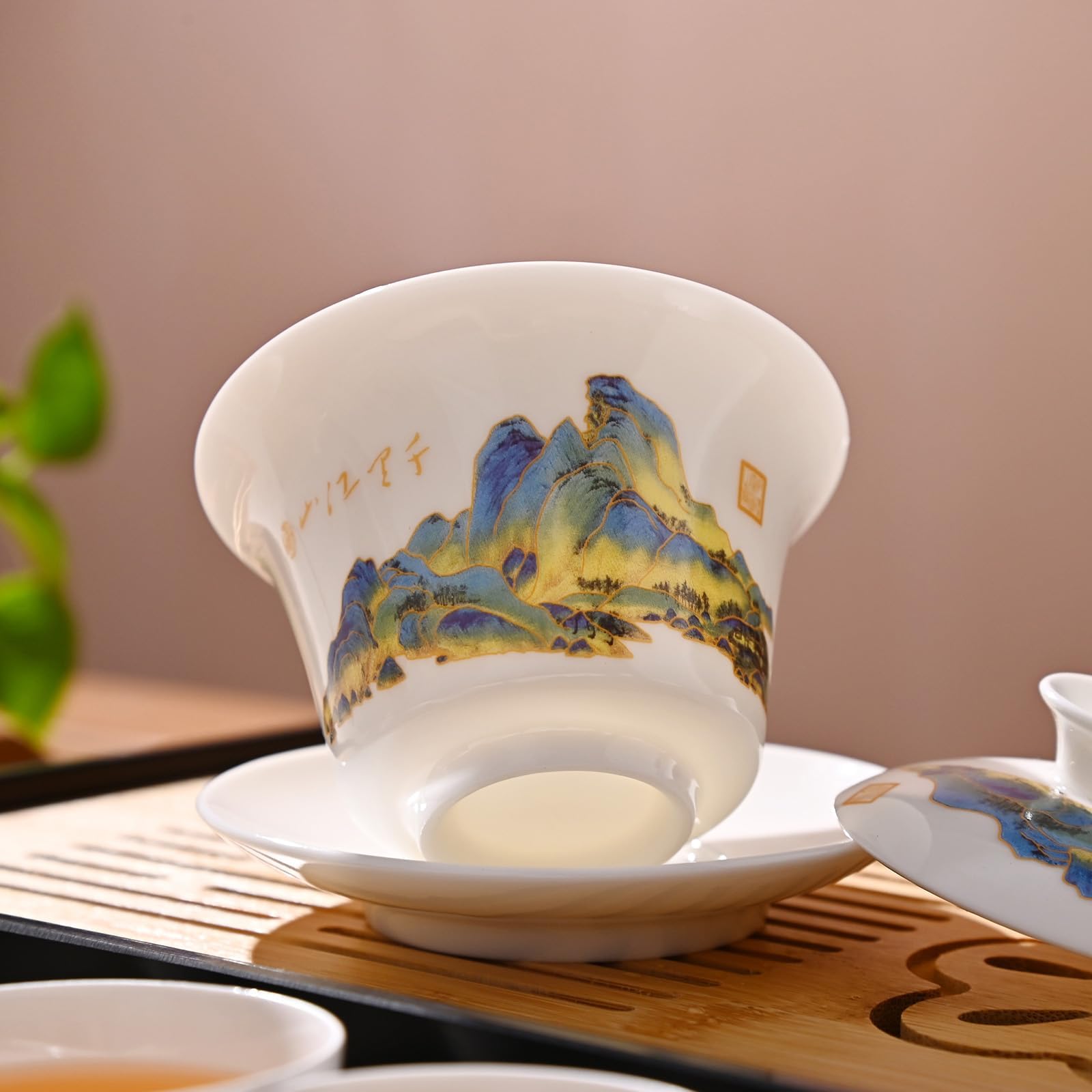 Chinesisches Teeset Traditionelles Chinesisches Kung-Fu-Teeset für Erwachsene, Gaiwan Teeset mit 6 Tassen (QLJS Gaiwan6)