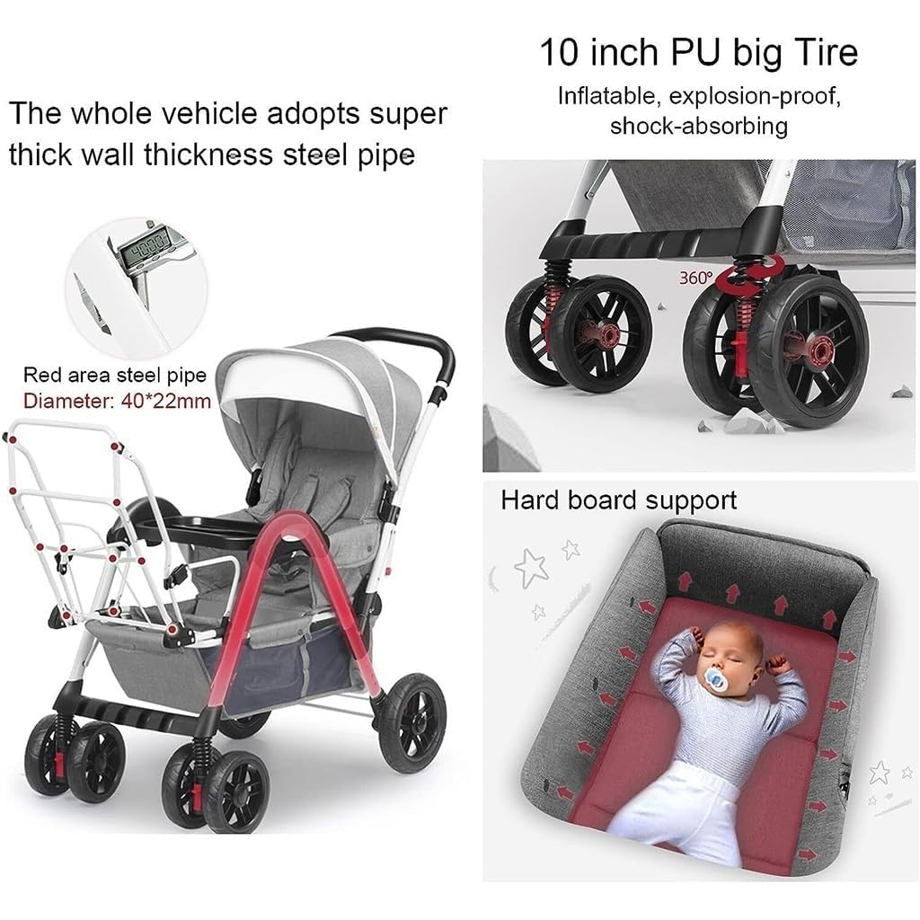 EYPKPL Cochecito Plegable de Doble Asiento, Paraguas, Cochecito Doble, Cochecito tándem, Cochecito de bebé Gemelo, Puede Sentarse y acostarse, Cochecito Gemelo