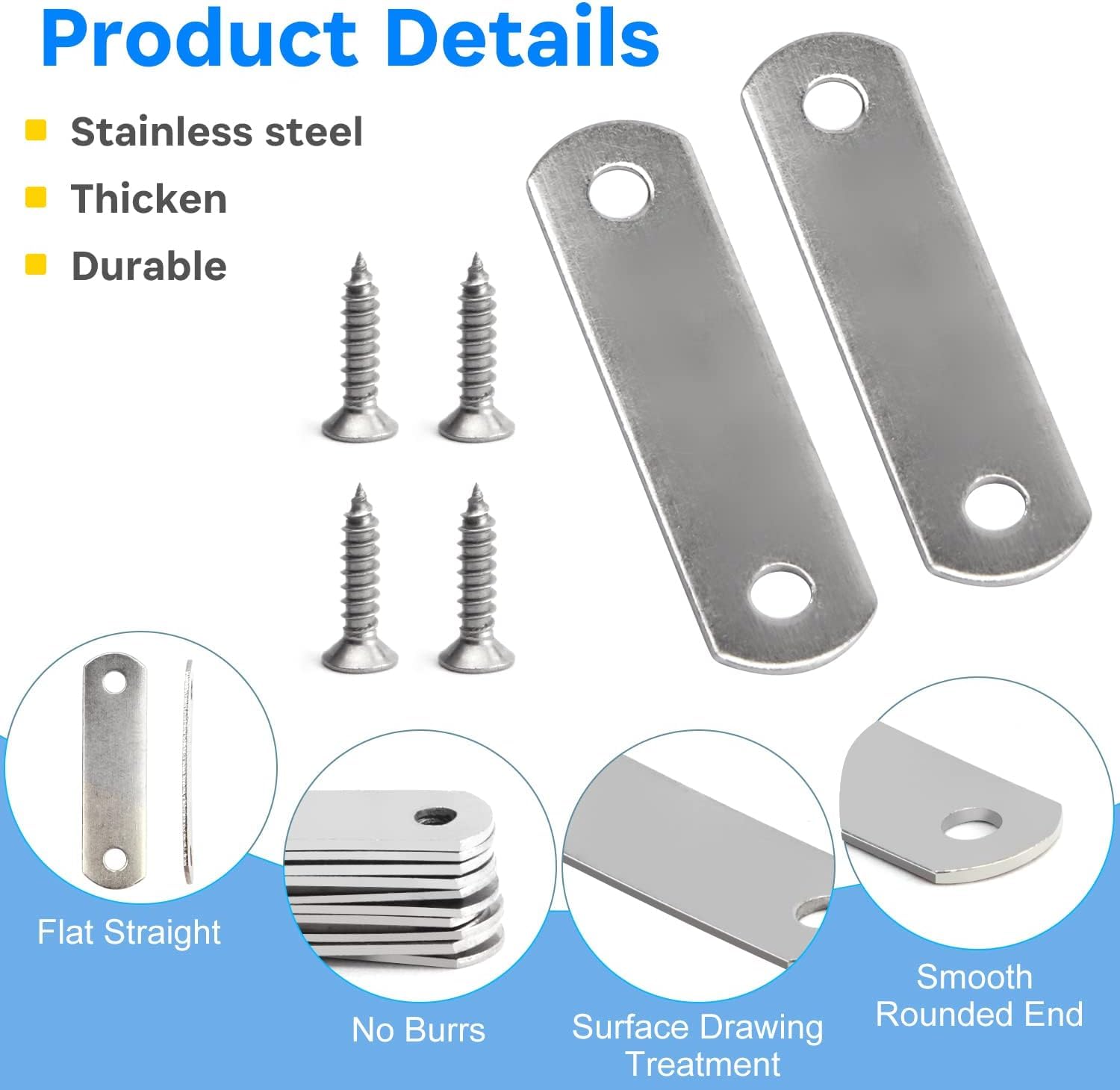 10Pcs Flat Mending Plates - 1.18x0.31 Inch Iron Straight Brackets With Screws For Furniture Repair