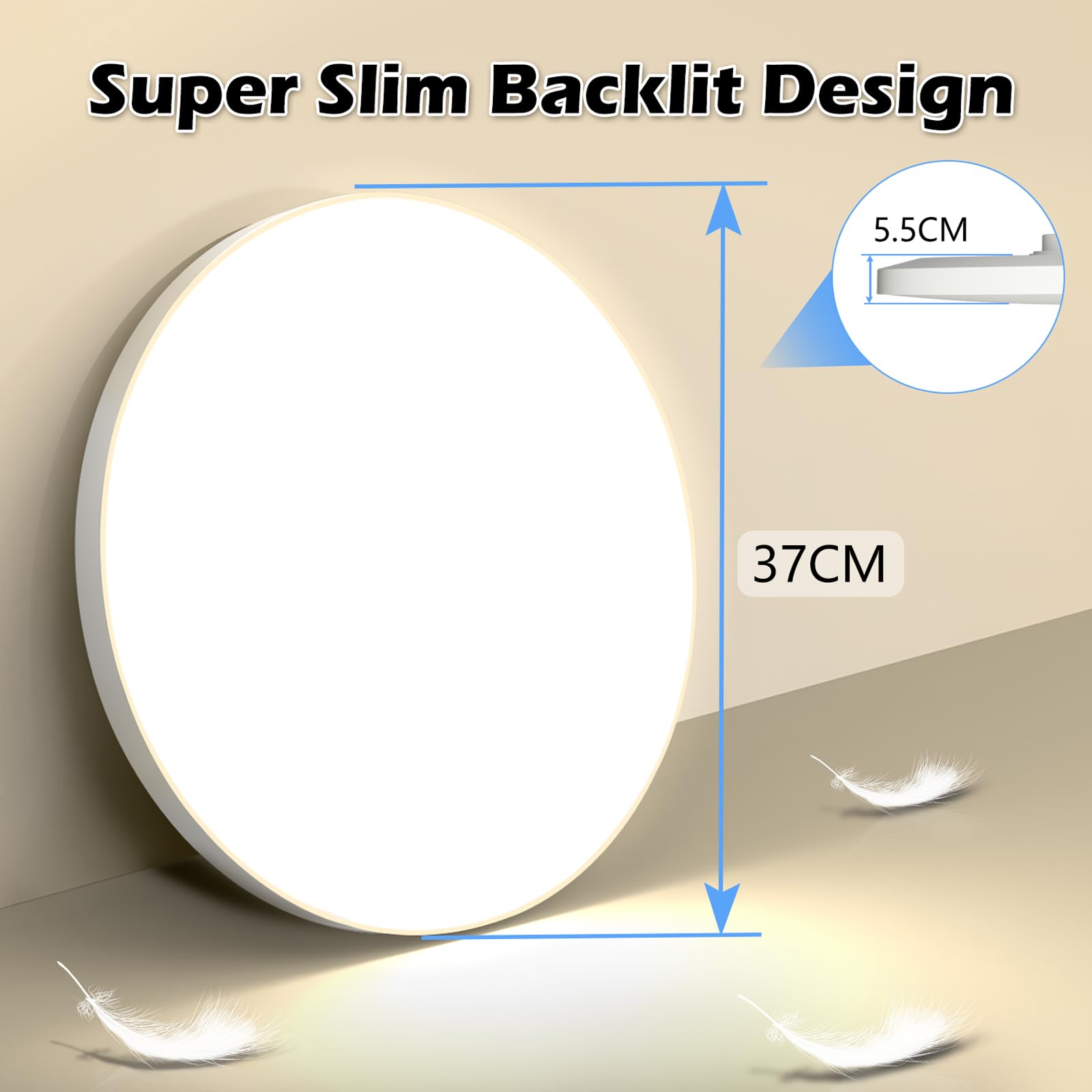 Plafoniera LED Soffitto 36W Lampada da Soffitto 4000K Plafoniera Bagno IP44 Impermeabile Ø37CM Rotonda Lampadario LED Moderna Luce Soffitto per Cameretta, Soggiorno, Cucina, Balcone, Corridoio