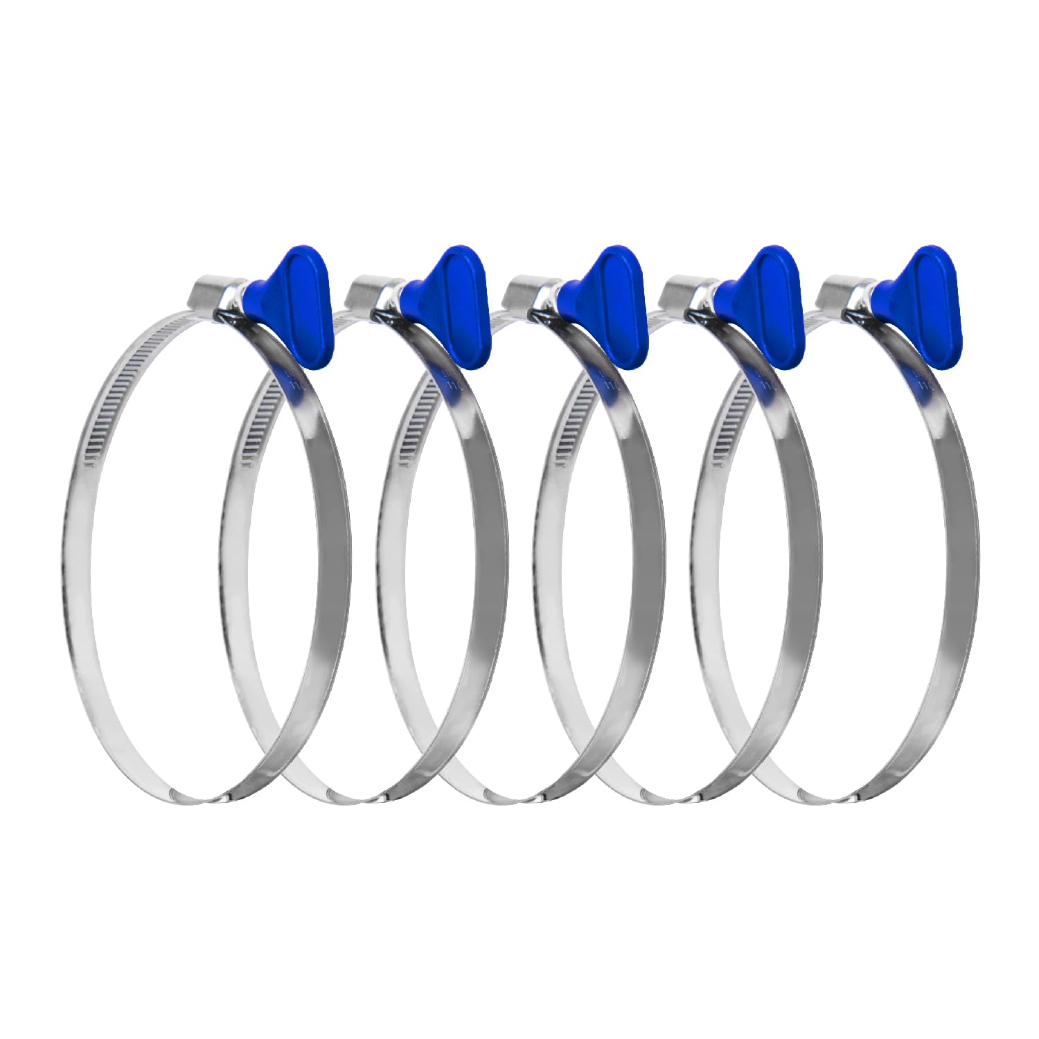 Powertec Blue 70120 4 Inch Key Hose Clamp, Thumb Screw Key Adjustable Stainless Steel Hose Clamps For Dust Collection And Dryer Vent Hose, 5 Pack