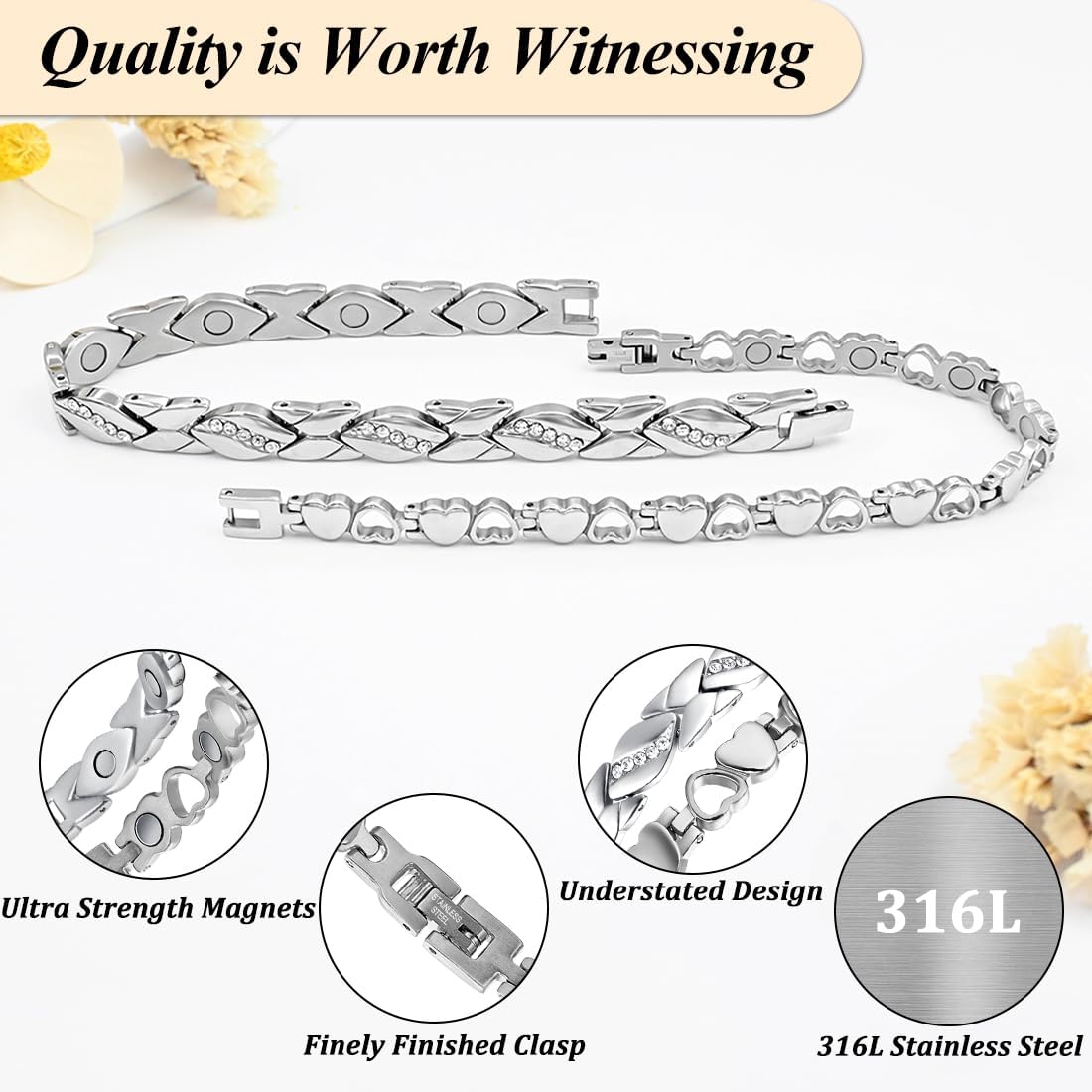 Vicmag Magnetic Bracelets for Women Titanium Steel Bracelet Strong Magnets with Adjustment Tool & Present Box - Image 4