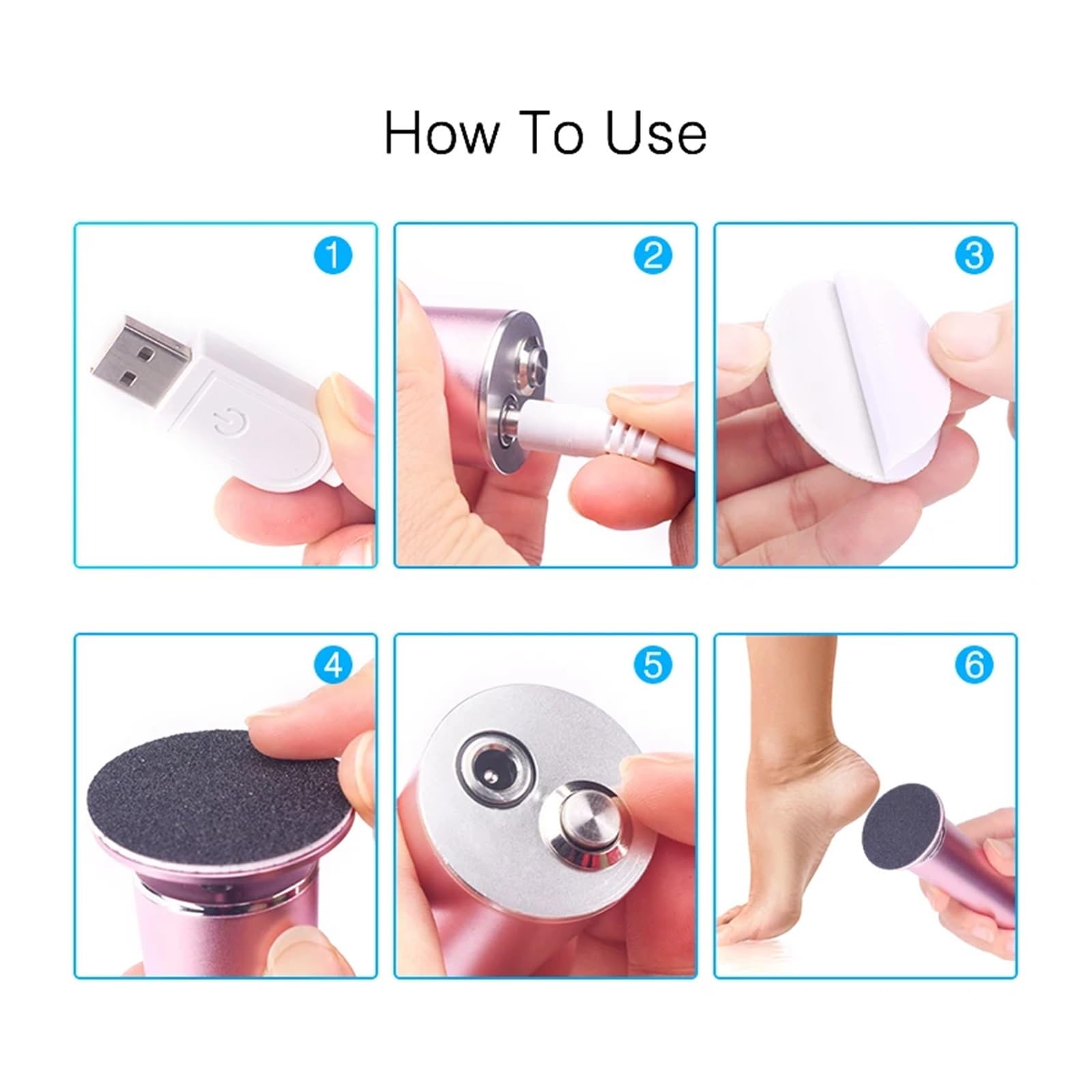 Rape - Grattugia elettrica senza fili, ricaricabile tramite USB, elimina calli e cuticole, strumento per pedicure, cura dei talloni, con carta vetrata (Pink)