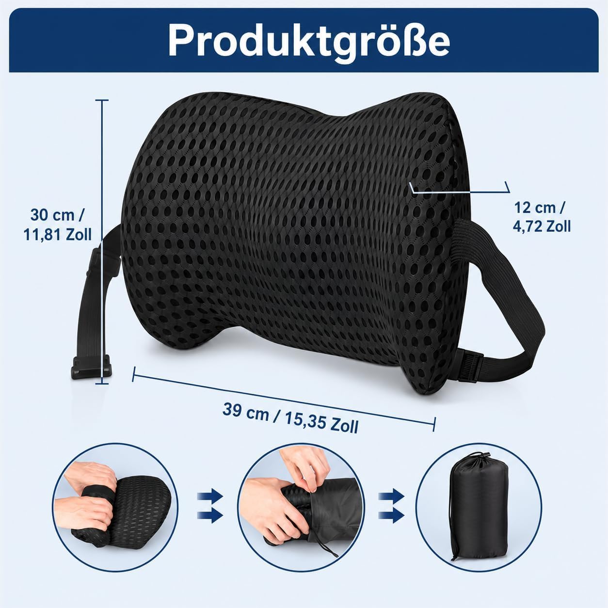 Cojín Lumbar para BMW X1 3 (III) U11 I 2022-2024 | Soporte Lumbar Ergonómico para Asiento de Auto Espuma de Memoria Malla 3D Transpirable Negro