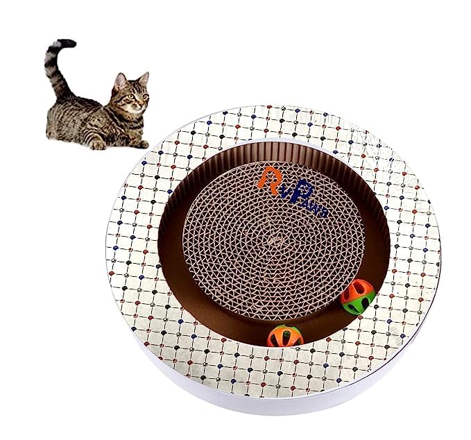 Woofy Natural and Safe Cardboard Paper Curved Round Design Scratcher Pad with Catnip Toy Ideal for Scratching Cat and Small Dogs - Multicolor (Pack of 1)