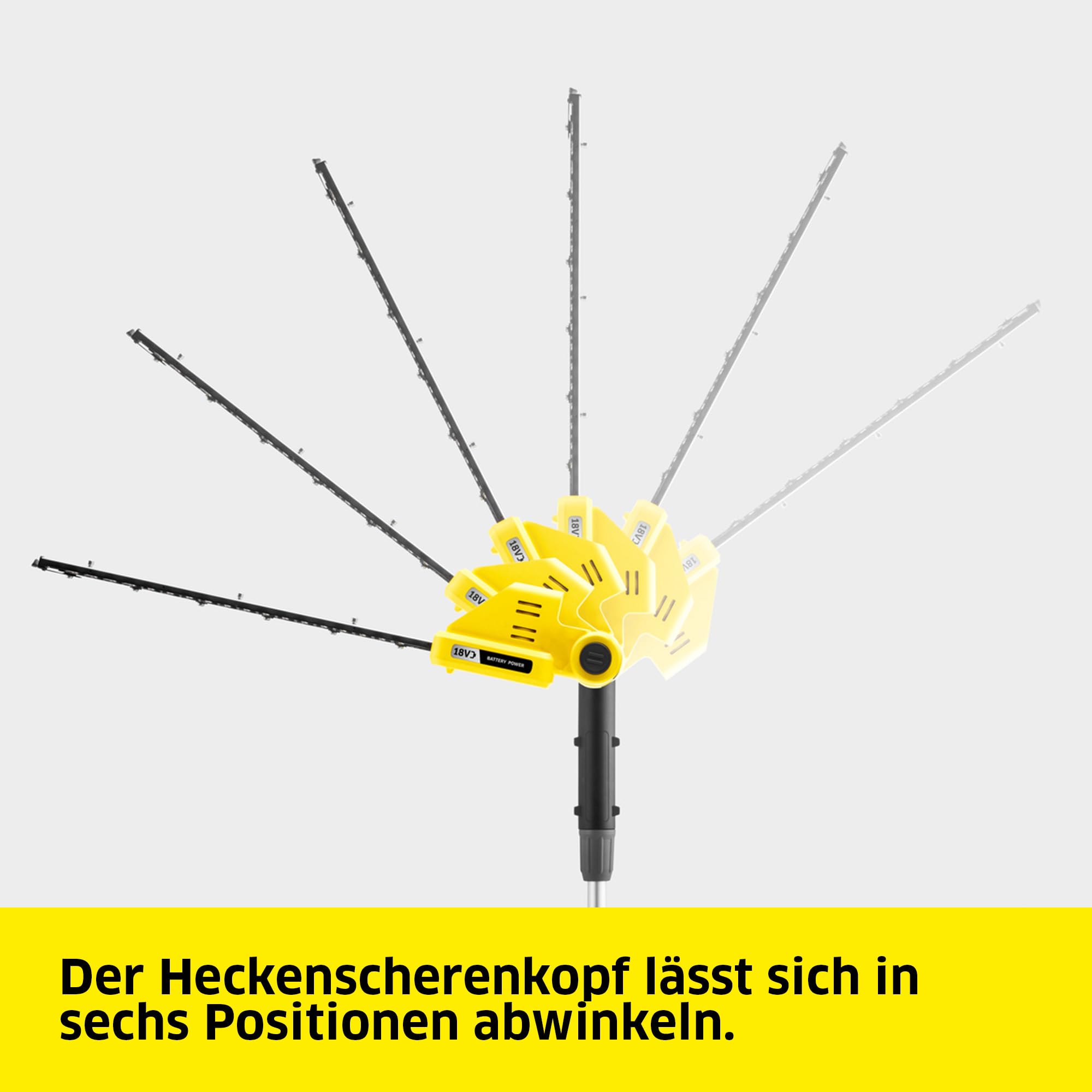 Kärcher Akku‑Teleskop‑Heckenschere PHG 2-18, hohe Hecken bis zu 2,80 m, Schnittlänge: 45 cm, Schultergurt, Gewicht: 2,7 kg, verwendbar mit dem Kärcher 18-V-Akku, ohne Akku und Ladegerät