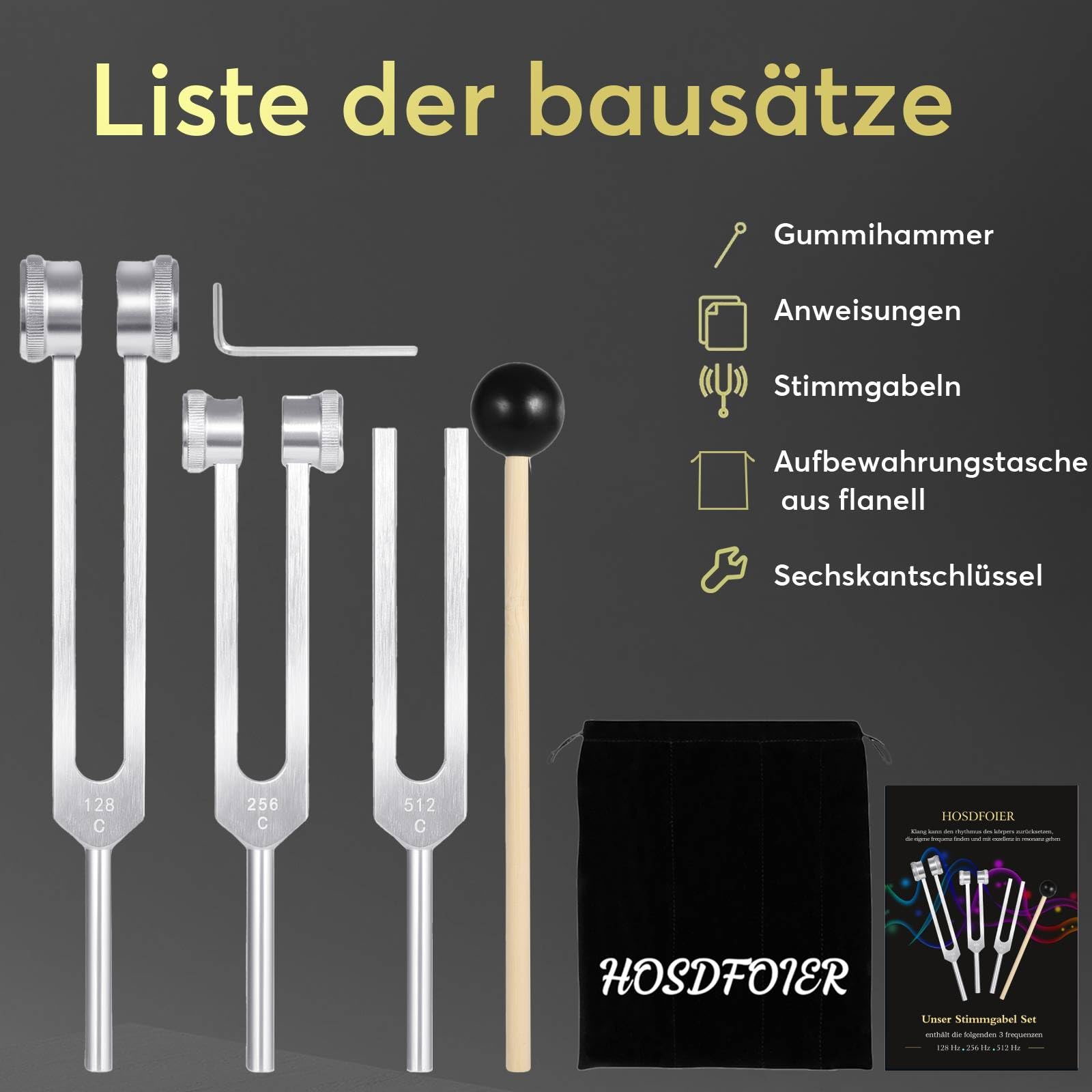 Stimmgabel Set für Heilung (128Hz, 256Hz, 512Hz), Stimmgabel Therapie/Frequency Heilung Pitchgabel/Klangtherapie/Yoga und Meditation und Entspannung Instrumente (Silber), Stress Relief Geschenk