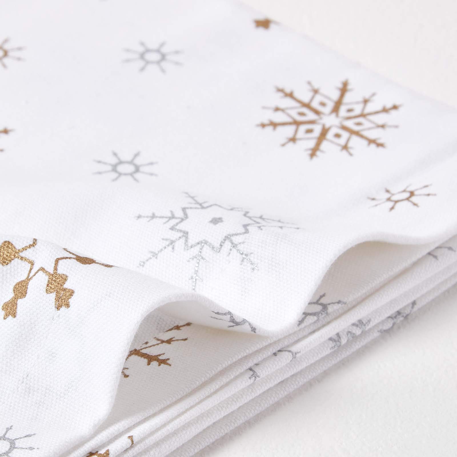 Homescapes Tovaglia Natale 100% Cotone Con Fiocchi Di Neve - 54x54 Pollici (137x137 Cm) - Bianco E Oro - Lavabile In Casa - Tessile Da Tavola Festivo Per Cene E Cenoni