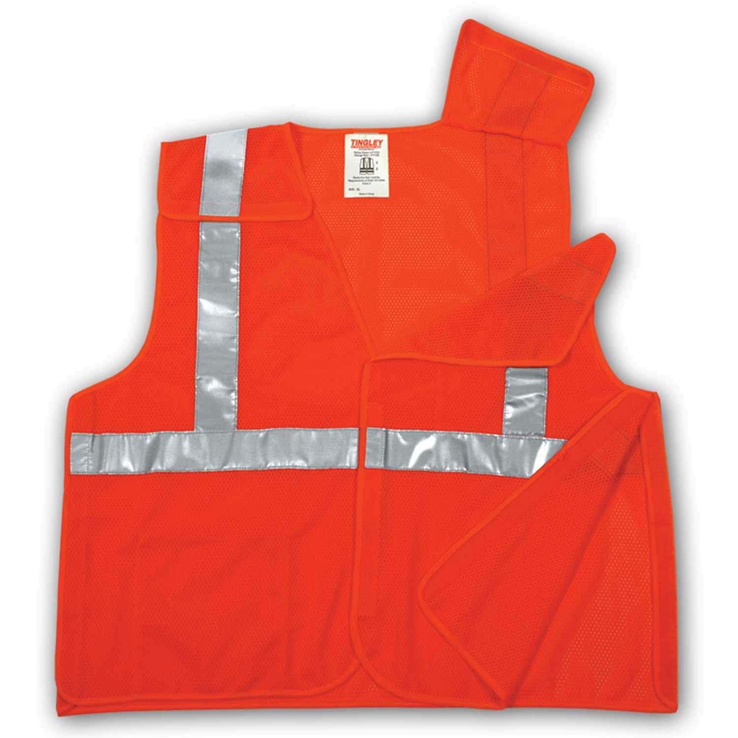 Job Sight Safety Vest, ANSI 107 Class 2, Fluorescent Orange Mesh, Velcro Closure, XXL/XXXL