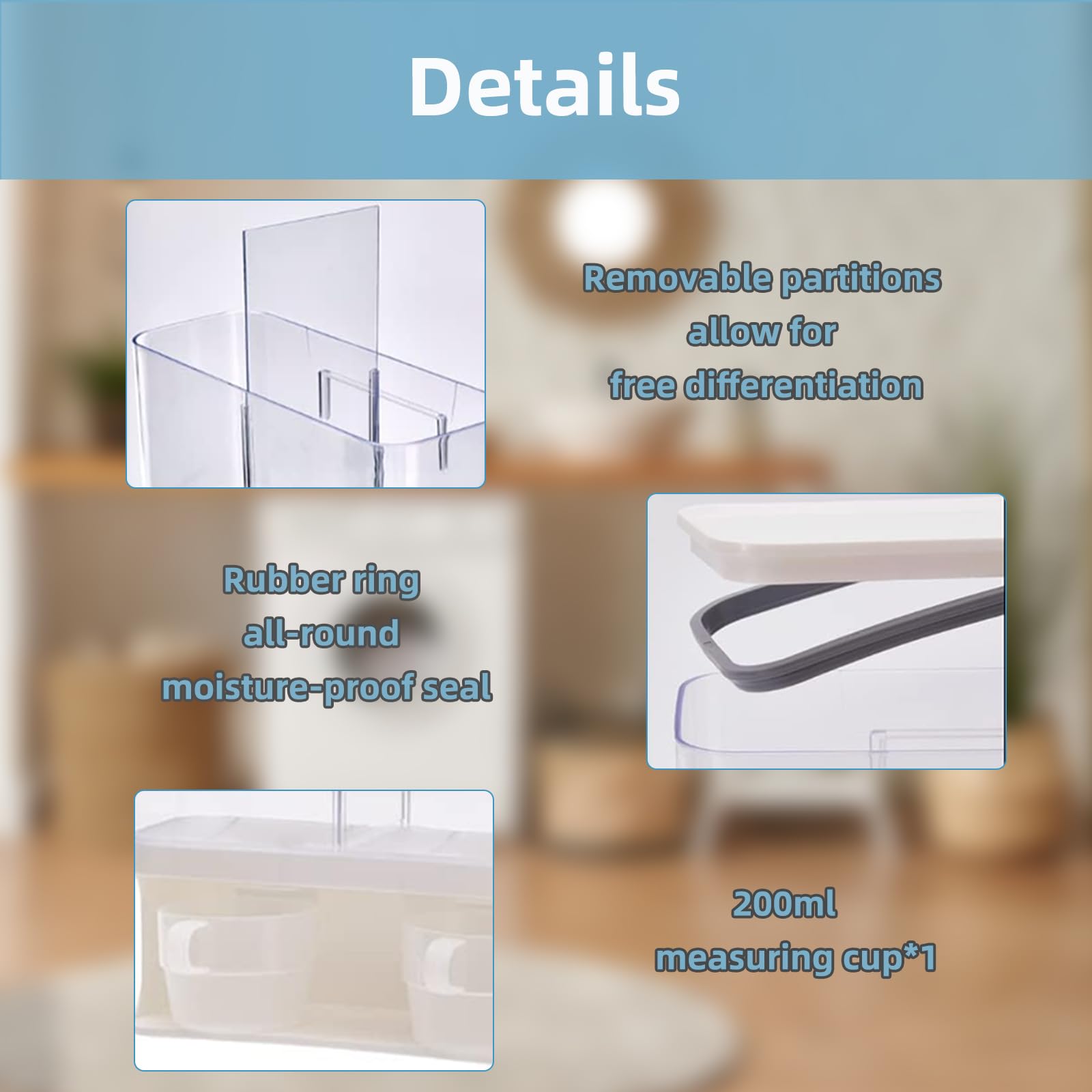 Tefola Contenedor de almacenamiento de 3 litros dispensador de detergente con tapa, sellado en la pared, recipiente para cereales, dispensador de perlas perfumadas para arroz, perlas de lavandería