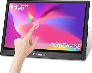 HTNZIR Touchscreen Portable Monitor, 11.6 Inch Portable Monitor Touchscreen USBC Monitor 1366x768 Computer Screen with HDMI TYPEC USB Compatible for Raspberry pi Computer Laptop PC PS3 PS4 Xbox