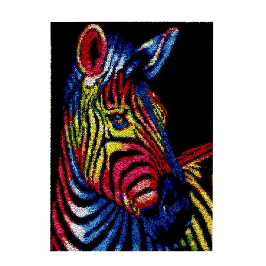ROCKY&CHAO Myriad Choices Latch Hook Kits, DIY Latch Hook Rug Kit, Cross Stitch Rug Making Kit, Carpet Making Crochet Kits Embroidery Kits Needlework Crafts for Home Decor, 50X38CM, Zebra