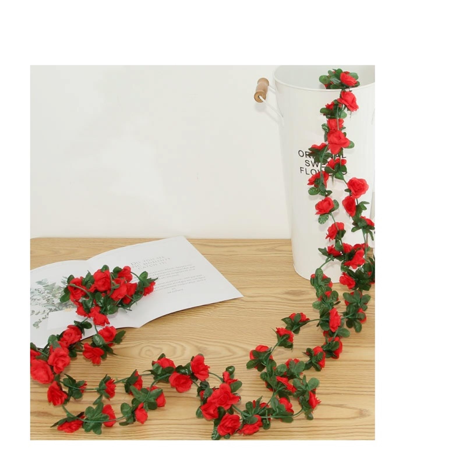 YDYAENIO Fake Rose Flower Hanging Vine 2.4M 45Heads Artificial Rose Vine Flowers With Green Leaves Hanging For Room Wedding Birthday Christmas Wall Arch Decor