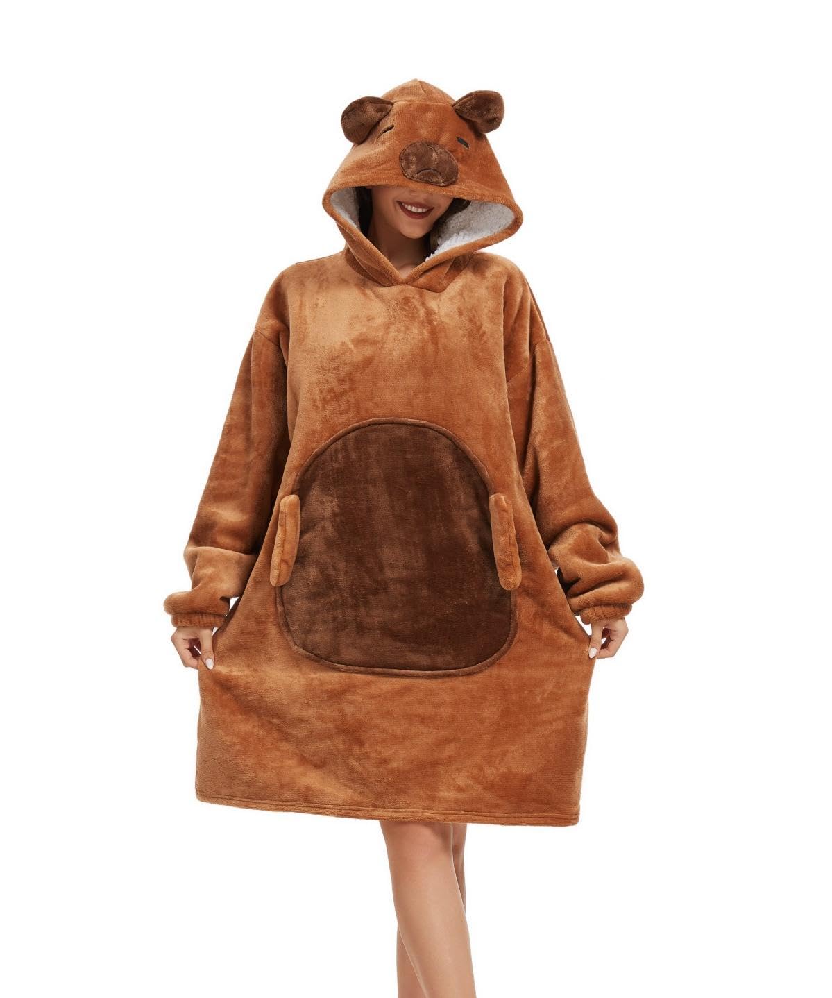 chuangminghangqi Kuscheldecke zum Anziehen mit Ärmeln und Kapuze Winter Comfy und Warm Sofadecke Unisex Übergroßes Tiere Decken Pulli Damen Lustige Riesen Hoodie Decke