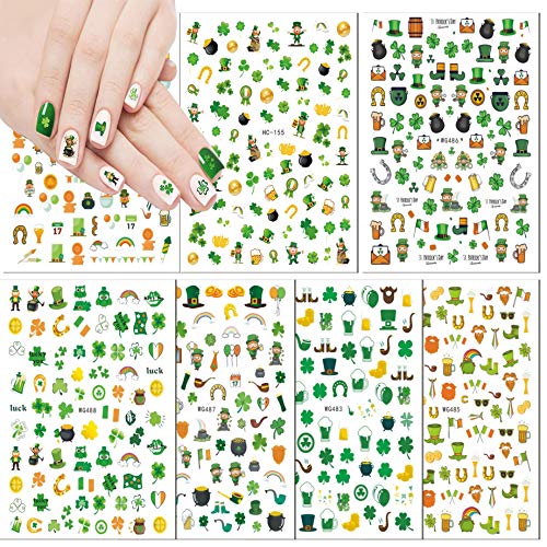 Shamrock Nail Stickers for Acrylic Nails St Patricks Day Nail Decals for Nail Art 7 Sheets Nail Sticker for Acrylic Nail