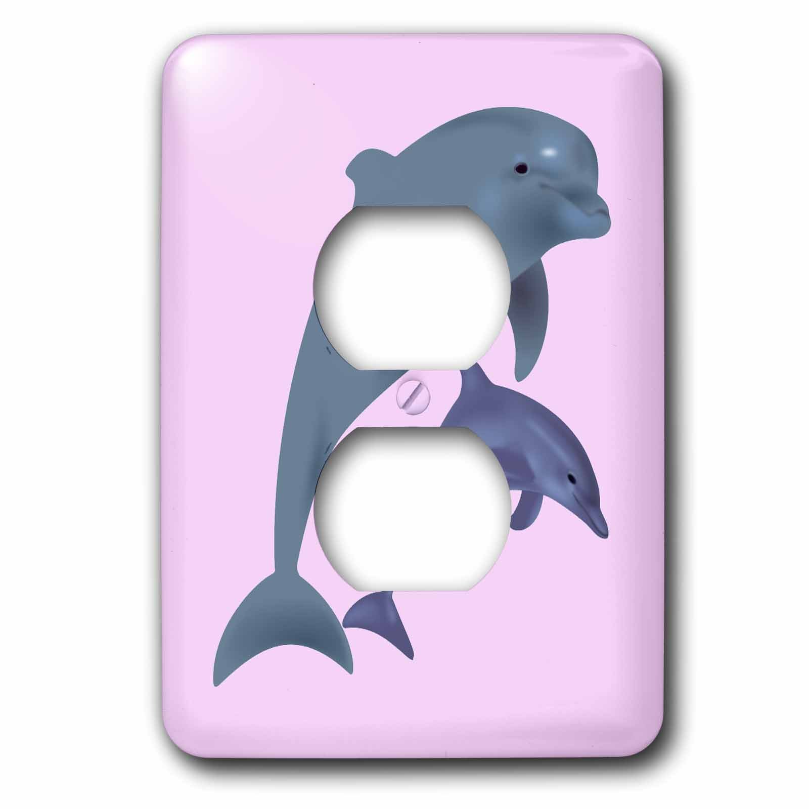 6 dauphins sautant rose et gris pour décorer la prise double de votre enfant