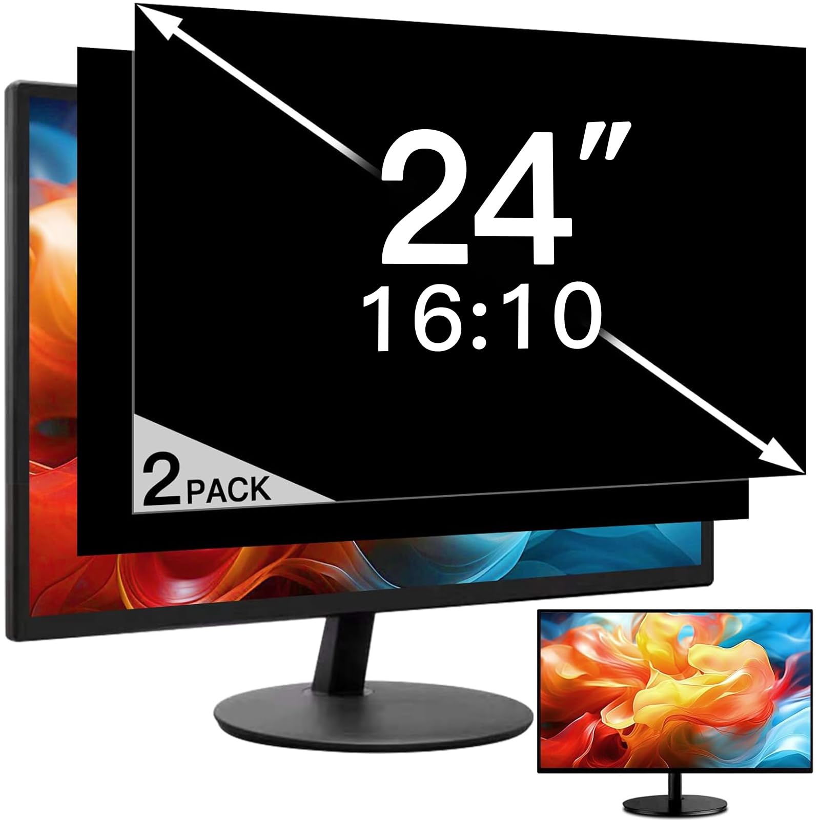 2 Pack 24 Inch 16:10 Privacy Screen for Computer Monitor, Eye Protection Anti Glare Computer Screen Cover, Removable Anti-Scratch Computer Screen Privacy Shield for 24'' Widescreen Monitor