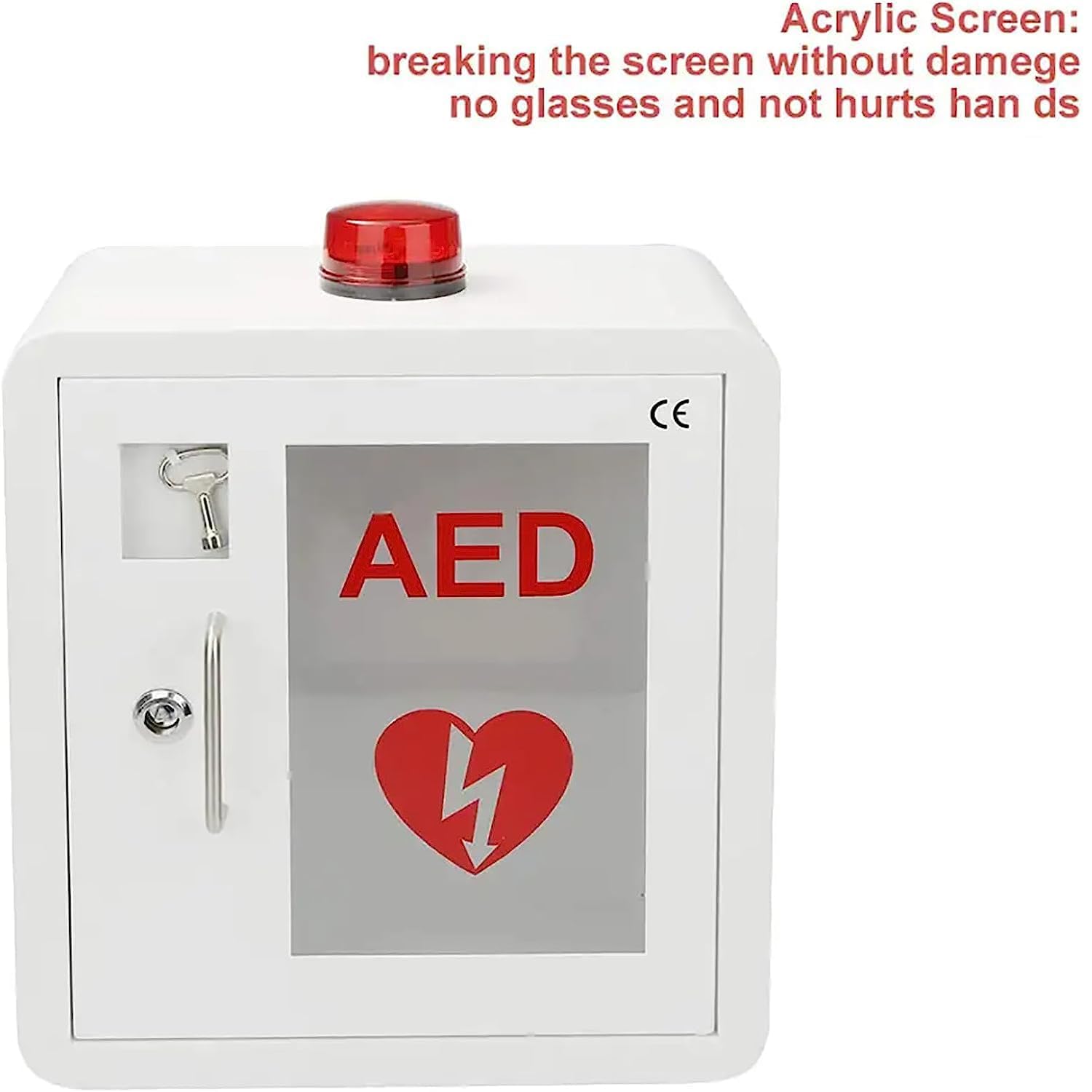 AED-Defibrillator-Aufbewahrungsschrank, wandmontierter Herz-Defibrillations-Alarmkasten aus Stahl mit Schlüssel, Erste-Hilfe-Koffer, 14,1 * 7,9 * 15,7 Zoll, passend für die meisten AED-Modelle, für