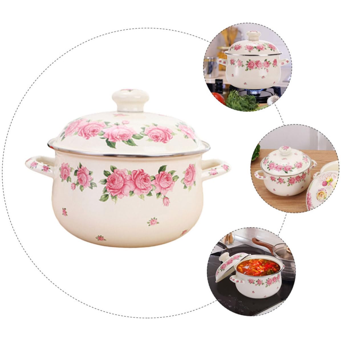 Holibanna Emaillierter Küchenkochtopf 2,8 Quart mit Griff und Deckel Ergonomisches Design Komfortabel zu Halten für Zuhause und Restaurant zum Kochen von Suppe und Nudeln
