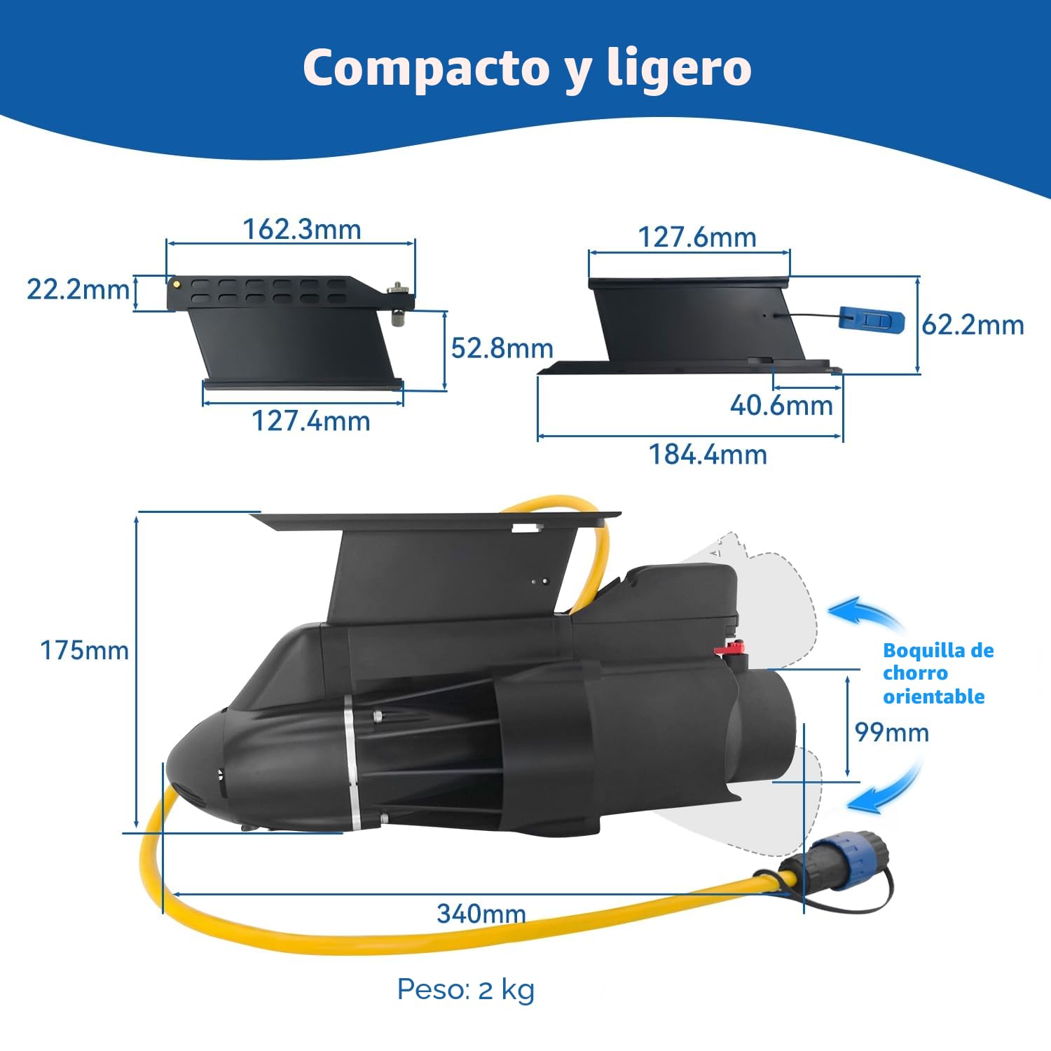 Aleta eléctrica de hélice SUP direccional para barco de pesca, motor de 360 W, 8 km/h, propulsor submarino para tabla de remo y kayaks (Sin batería)