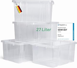 Novaliv 4x Aufbewahrungsboxen ohne Deckel 27L transparente Nestbar Drehstapelbox Euroboxen Kunststoffboxen BPA-frei 44,5x35,5x23 cm für Kistenregal