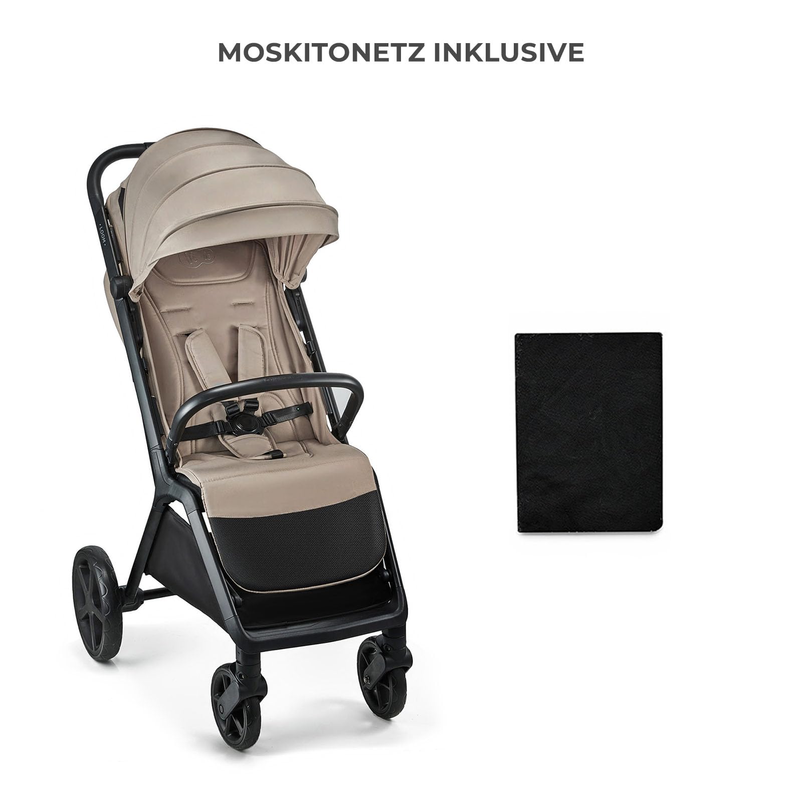 Kinderkraft LOOM Kompakter und leichter Buggy, automatisches Zusammenklappen, große pannensichere Räder, verstellbare Rückenlehne, ab Geburt bis 22 kg, Beige
