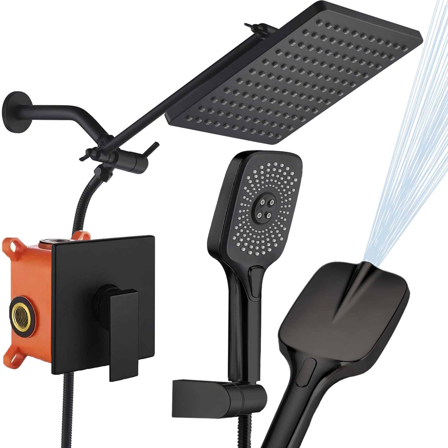 SUNZOE Shower Faucet Set Matte Black Rough-in Anti-Scald Pressure
